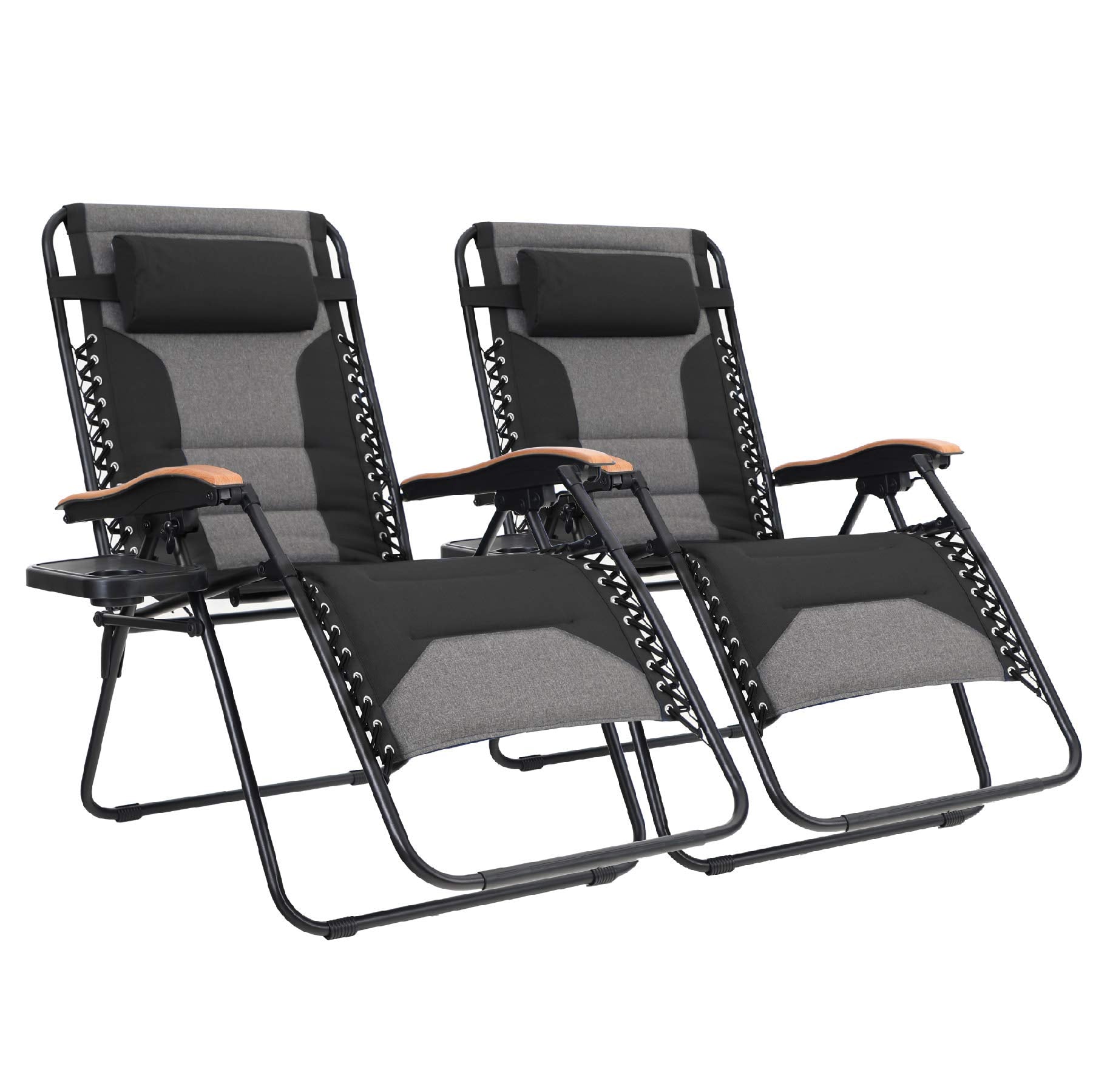 Mfstudio Zero Gravity Chairs Set Of 2, Xl Oversized Outdoor Anti Gravity Chair, Patio Lounge Folding Adjustable Chair With Cup Holder & Padded Headrest, Support 400Lbs,Black