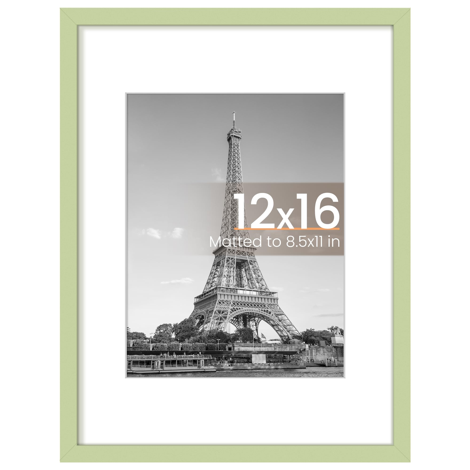 upsimples 12x16 Picture Frame, Display Pictures 8.5x11 with Mat or 12x16 Without Mat, Wall Hanging Photo Frame, Green, 1 Pack