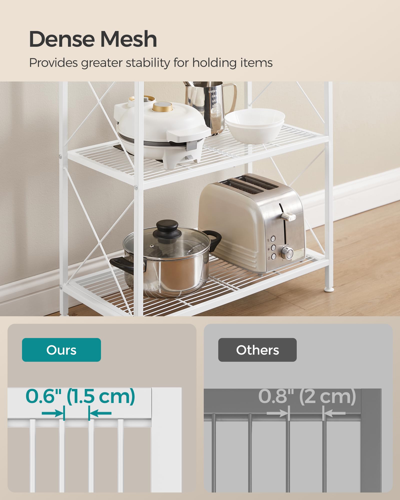 Songmics 5-Tier Metal Storage Rack, Shelving Unit With X Side Frames, Dense Mesh, 12.6 X 23.6 X 57.3 Inches, For Entryway, Kitchen, Living Room, Bathroom, Industrial Style, Cloud White Ubsc165W01