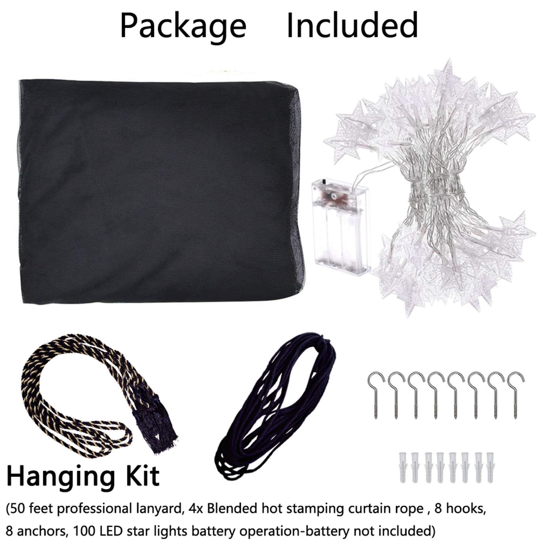 8 Corner Bed Canopy With 100 Led Star String Lights Battery Operated, Bed Netting Unique Style 4 Door Square Canopy Bed Curtains