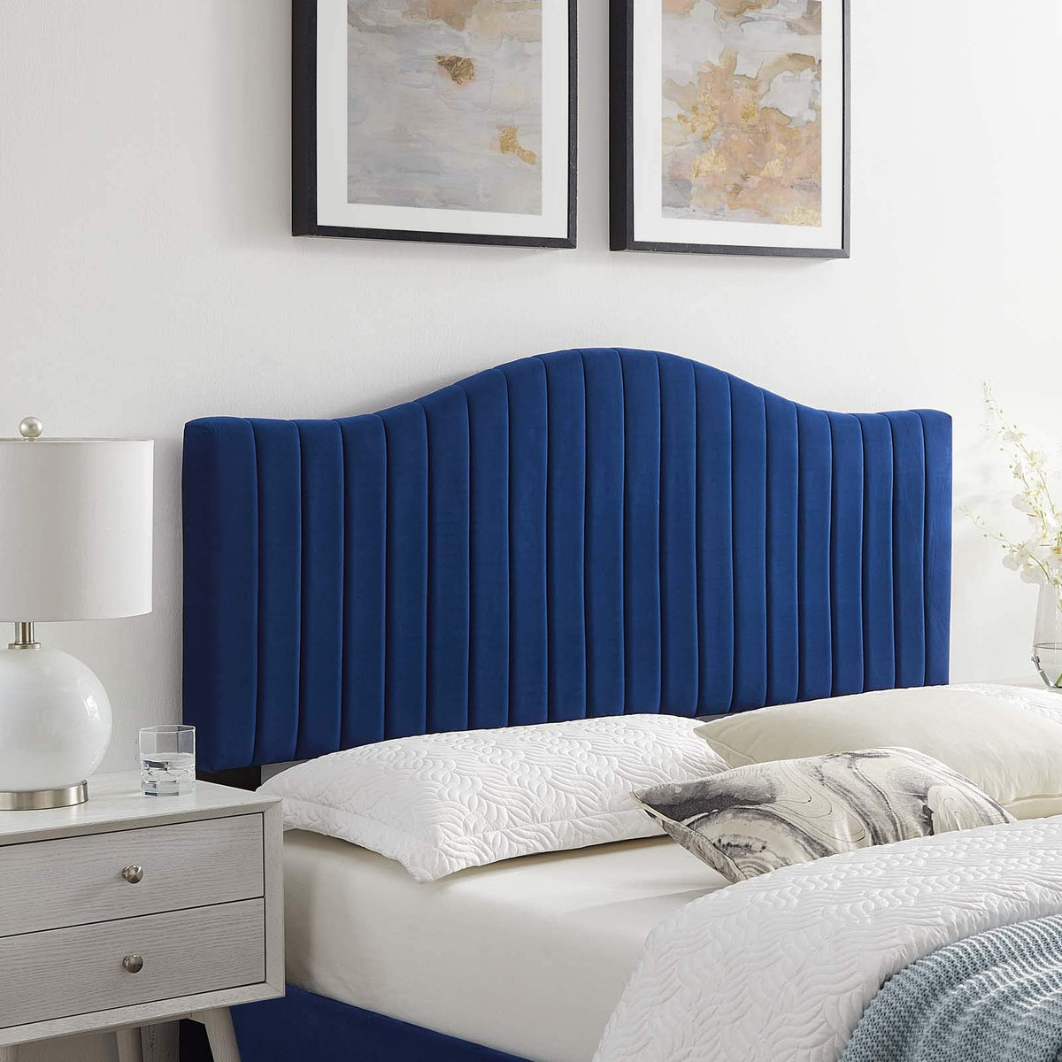 Modway Brielle Channel Tufted Performance Velvet King/California King Headboard in Navy