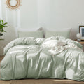 Moomee Bedding Duvet Cover Set 100% Washed Cotton Linen Like Textured Breathable Durable Soft Comfy (Sage Green, Super Queen)