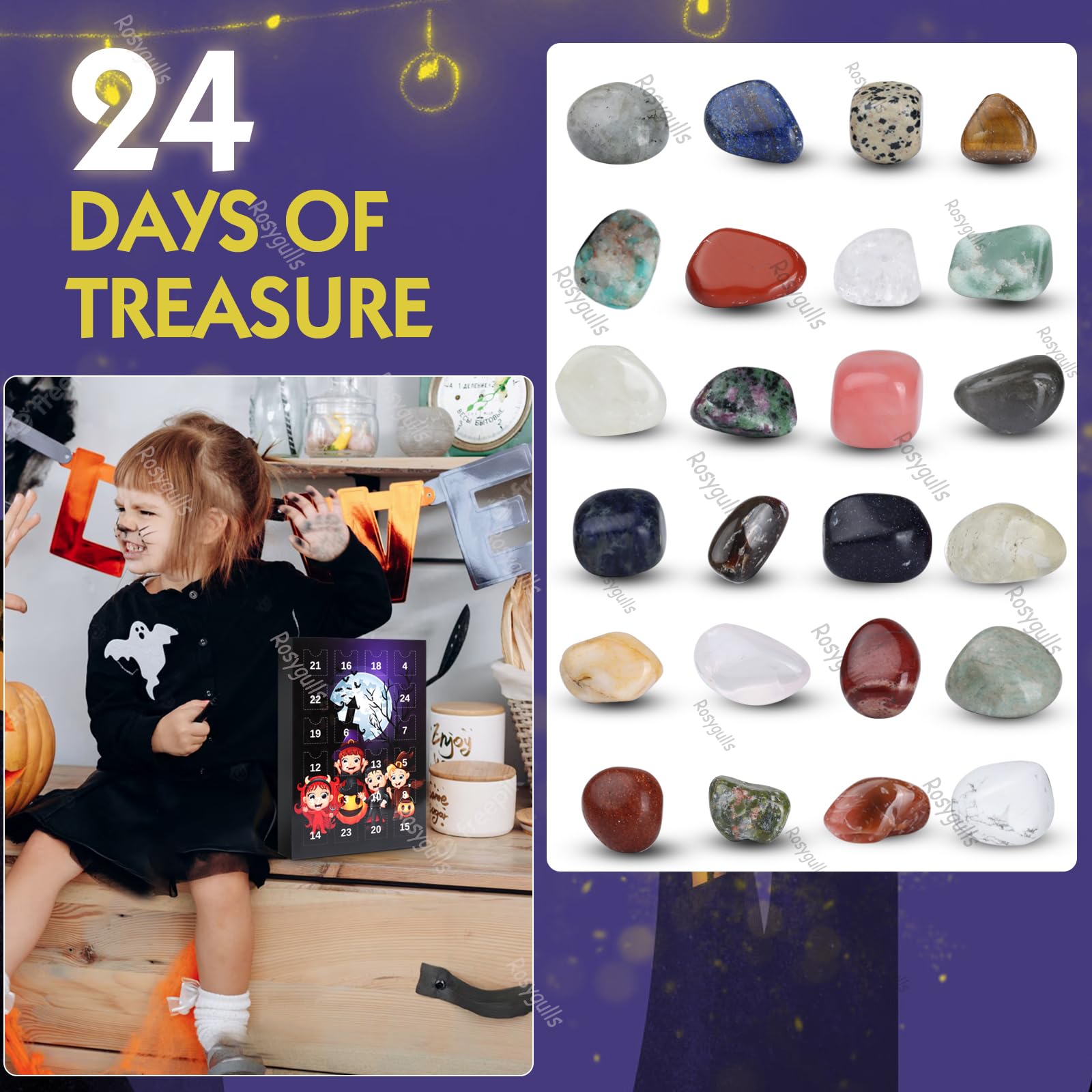 Halloween Advent Calendar 2024,24 Day Countdown Calendar Contains 24 Stones,Halloween Advent Calendar With Exquisite Crystals,Cr