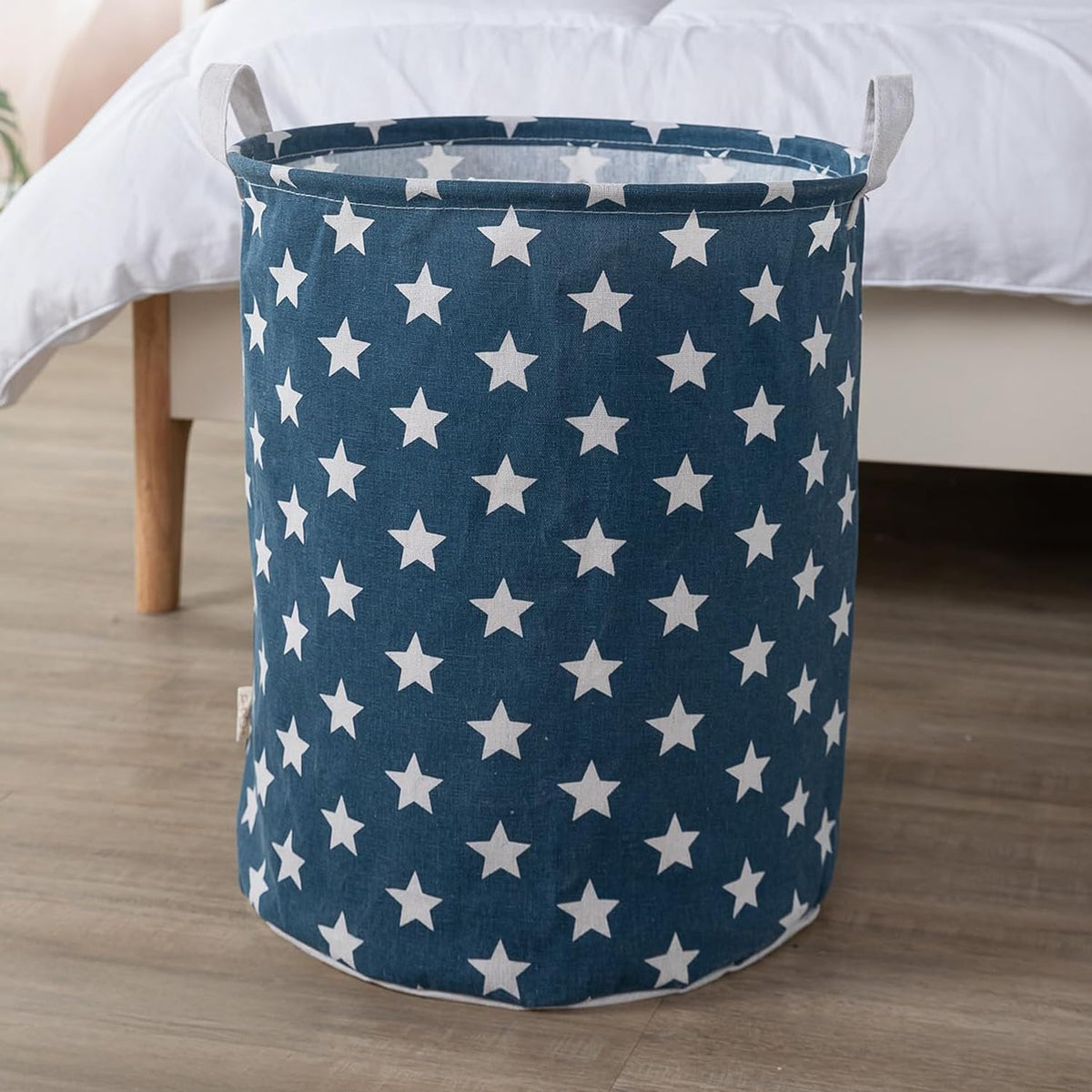 HOKIPO Cotton Folding Laundry Basket for Clothes, Round Collapsible Storage Basket  Large 43 LTR (AR2826), Multi, 46cm, 34cm