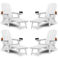 Yefu Adirondack Chair With Ottoman Set Of 4, Adjustable Backrest Adirondack Chairs, Folding Outdoor Fire Pit Chair With 2 Cup-Holders, Weather Resistant For Patio Lawn Garden Pool, 380Lbs (White)