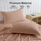 Dusty Pink Linen-Textured Bed Sheets Set, Bamboo Rayon , Cotton , Linen Blend Bed Sheets Queen Size, Soft Cool & Breathable For