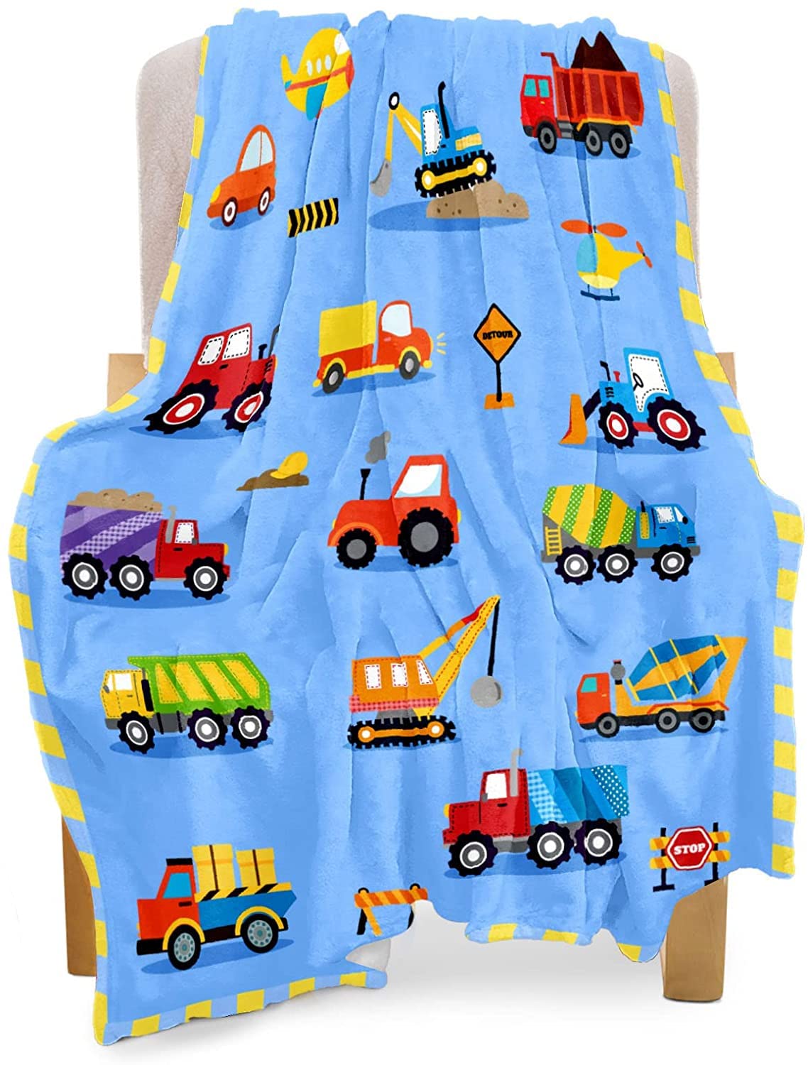 Boopbeep Construction Blanket 50X60 Inch Fleece Throw For Boys Girl-Aircrafts Trucks Cars Printed Quilt -Cute Small Soft Truck T