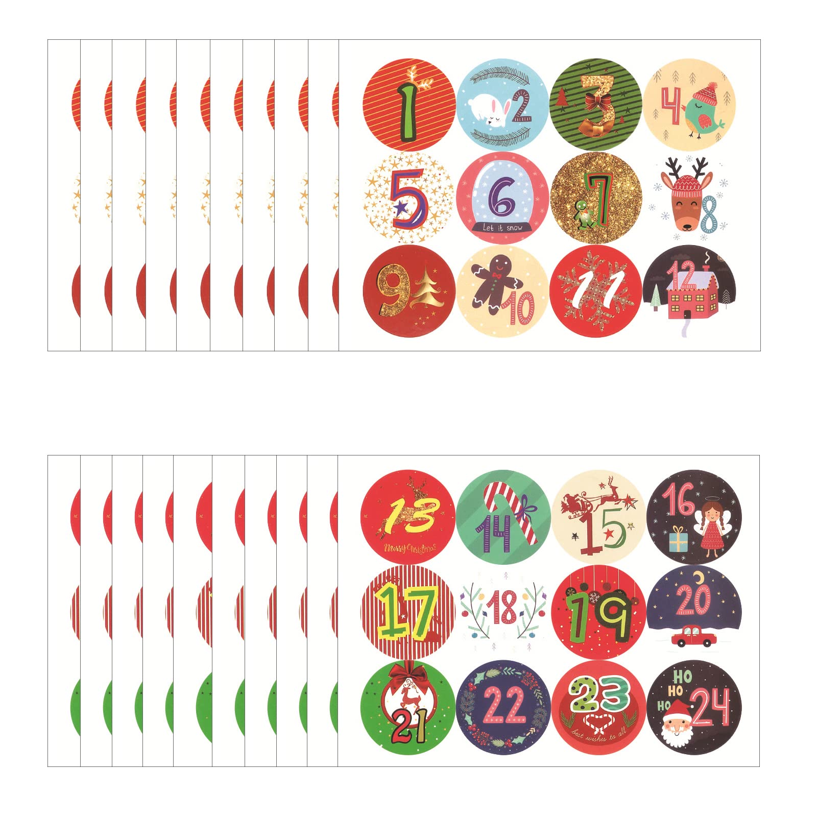 20 Sheets Christmas Advent Calendar Numbers Sticker,1-24 Christmas Countdown Calendar Stickers DIY Advent Calendar Stickers Chri