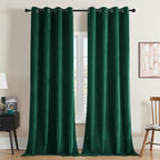 Joydeco Dark Green Velvet Curtains 96 Inches Long, Luxury Grommet Blackout Curtain 2 Panels, Thermal Insulated Privacy Room Dark