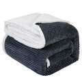 Lbro2M Striped Sherpa Fleece Bed Blanket King Size, Super Soft Fuzzy Plush Warm Cozy Fluffy Microfiber Couch Throw Velvet Double Reversible Luxurious Blankets (90X104), Dark Grey