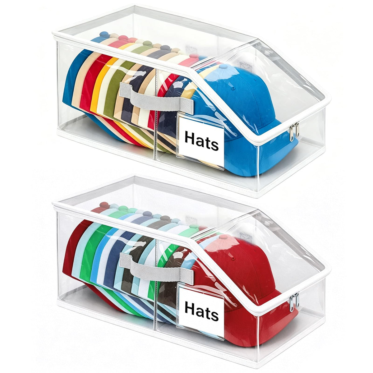 Uawsyut 2 Pack Foldable Clear Baseball Cap Storage, Stackable Hat Organizer