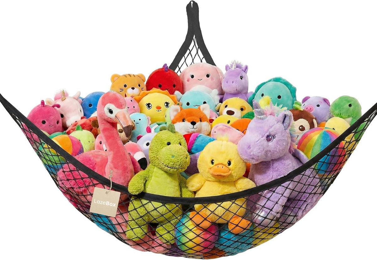 Lazebox Stuffed Animal Net Hammock for Plushie Toys, Stuffed Animal Hammock Corner for Kids Room Decor, Ideas for Organizing St
