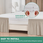 Biscaynebay Wrap Around Bed Skirts With Split Corners For Queen Beds 17' Drop, Light Camel Elastic Dust Ruffles Easy Fit Wrinkle & Fade Resistant Silky Luxurious Fabric Solid Machine Washable