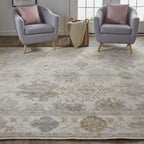 HomeRoots 514966 9 x 12 ft. Ivory Tan & Blue Floral Hand Knotted Stain Resistant Rectangle Area Rug
