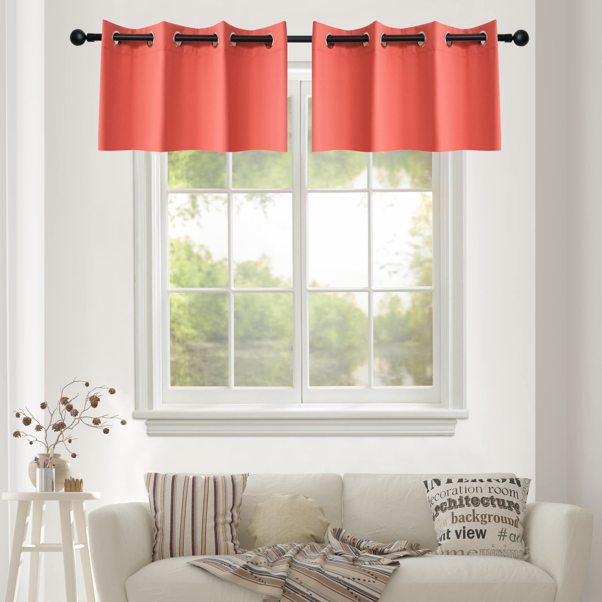 YGO Coral Blackout Valance for Small Window - Grommet Top Window Treatment Blackout Panels Drapes for Bedroom (2 Pcs W 52 x L 18