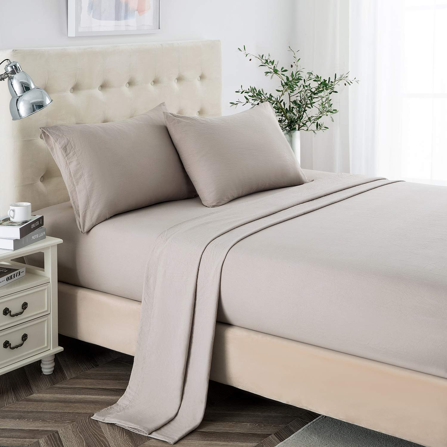 Lanest Housing Twin Sheets Sets, 2400 Thread Count Soft Deep Pocket Microfiber Sheets, 3 Pieces Taupe Bedding Sheets & Pillowcas