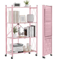ALANNG 4 Tier Folding Shelf with Wheels, No Assembly Metal Storage Rack