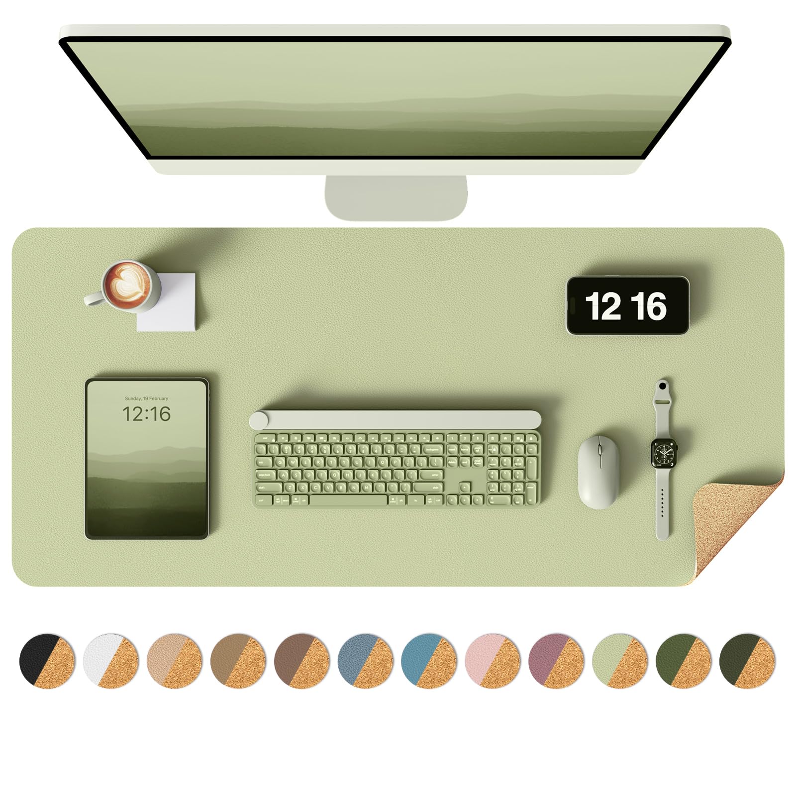 Ysagi Double-Sided Desk Pad, 23.6'X13.7' Leather Desk Mat, Eco Cork Desk Pad Protector, Large Mouse Pad For Desk, Waterproof D