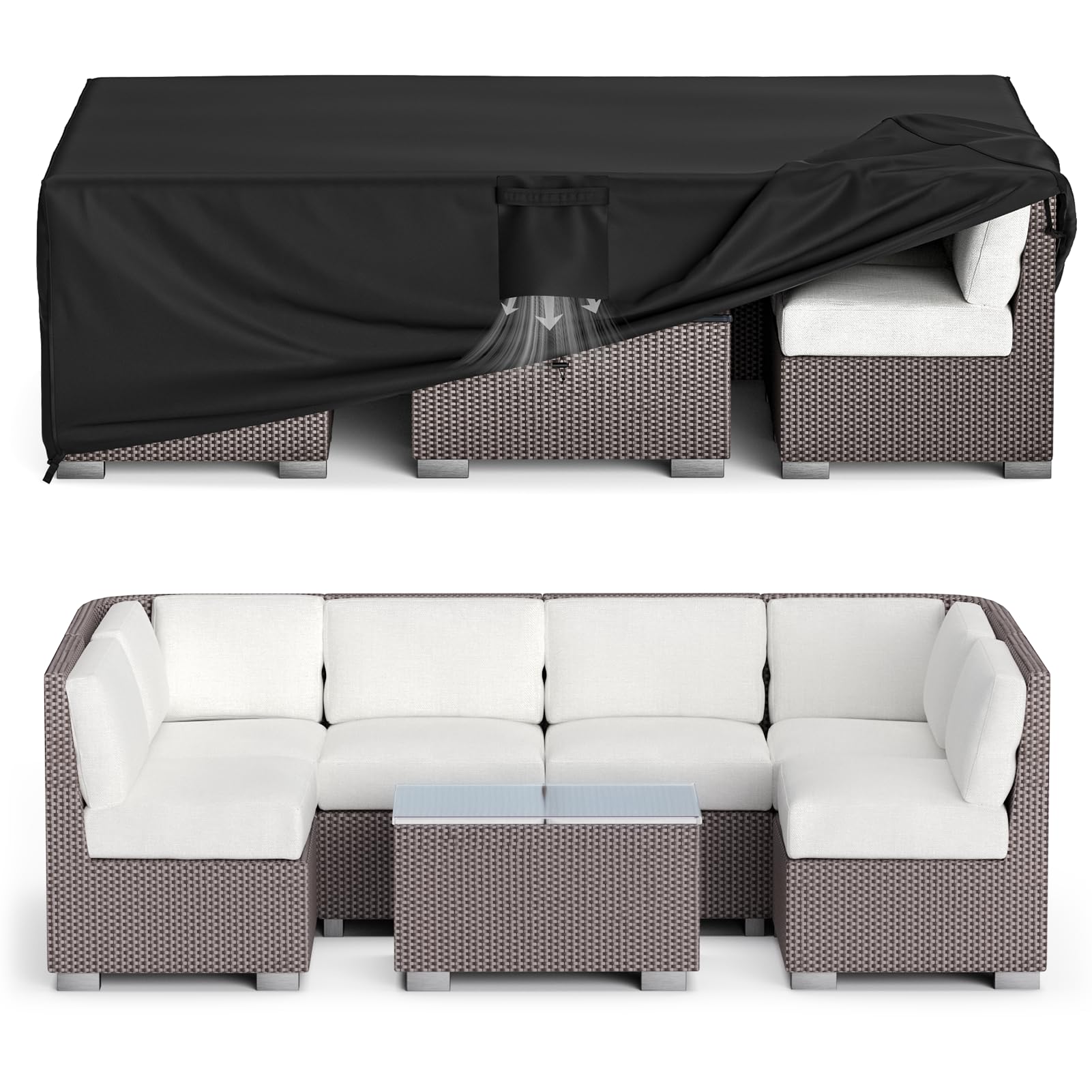 Mr. Cover Patio Furniture Covers Waterproof, Outdoor Furniture Cover Fits Up To 98L X 78W X 28H Inches, Rectangular Table And Chair Set Covers Rip-Resistant Material With Windproof Buckles