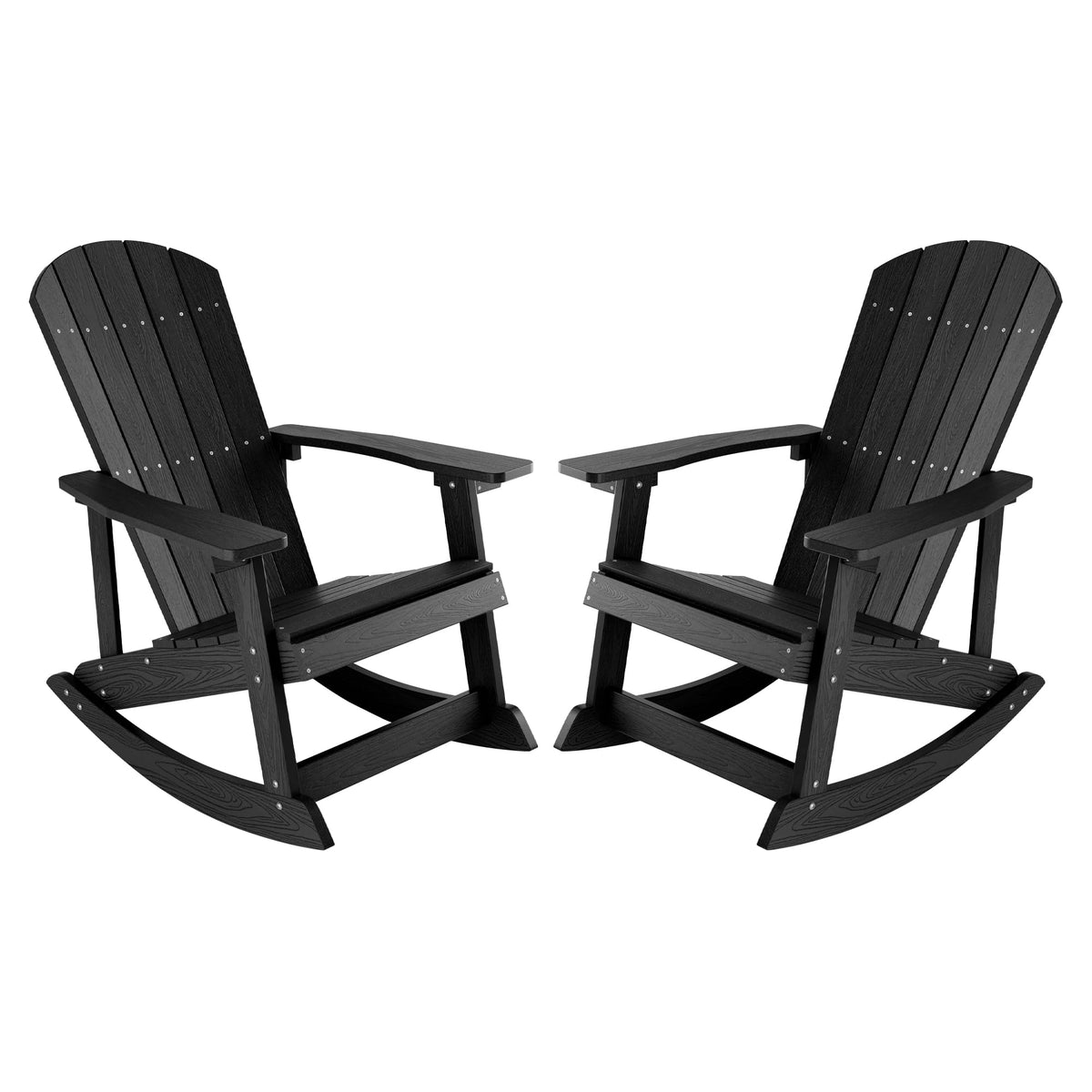 Yefu Outdoor Rocking Chair Set Of 2,Adirondack Rocking Chair,Patio Rocker Chair With Wide Back,Oversized Rocker Chair Look Like Real Wood, For Lawn, Porch, Backyard, Indoor And Garden(Black)