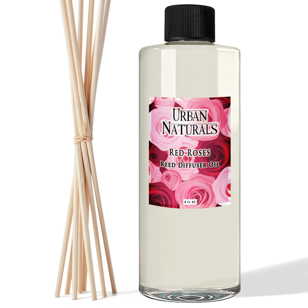 Urban Naturals Red Roses Reed Essential Oil Reed Diffuser Refill | Large 8 Ounce Size | Includes a Free Set of Reed Sticks! Made