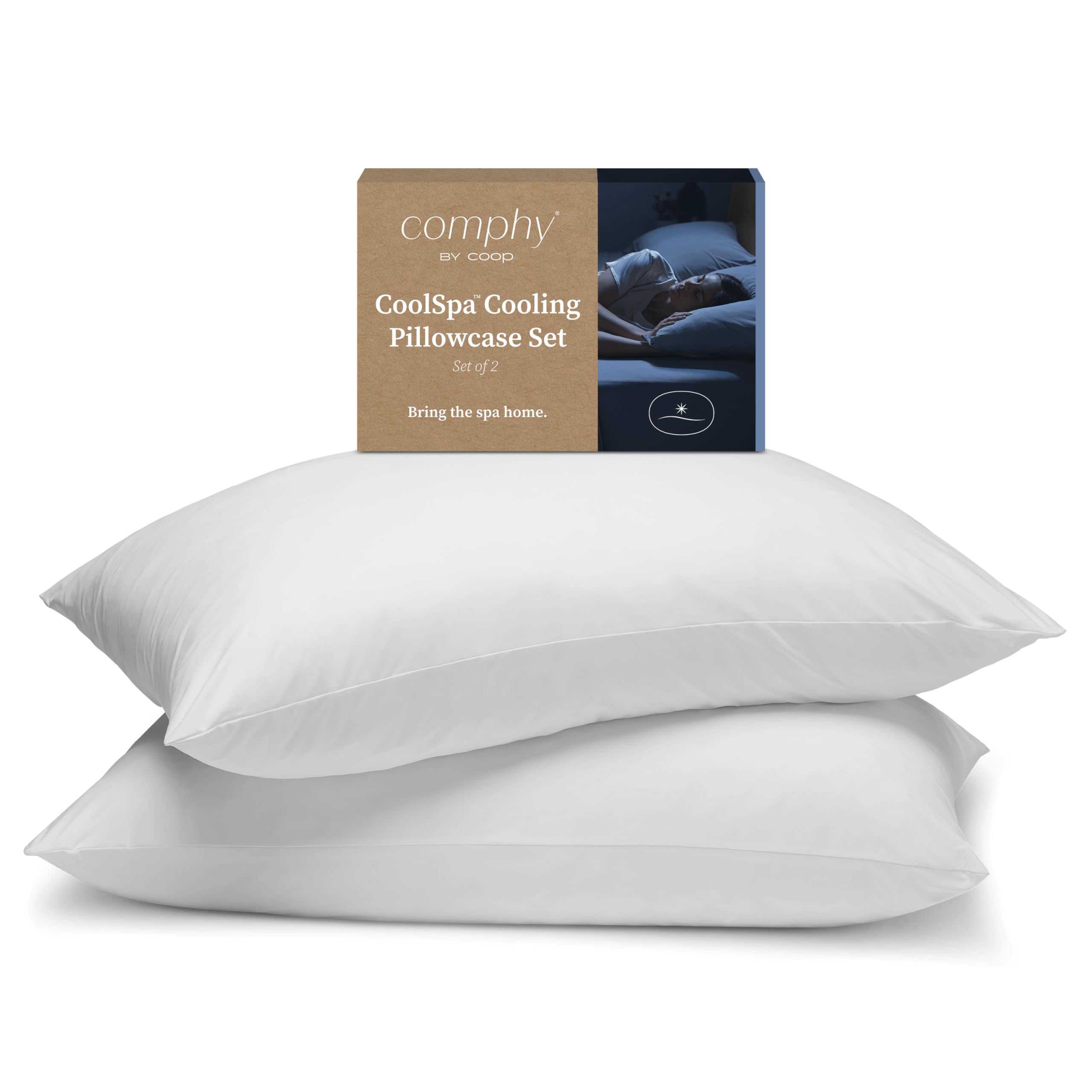 Comphy by Coop CoolSpa Cooling Pillow Case Set of 2, White Queen Size Pillow Covers, Pillow Cases, Luxury Spa and Hotel Quality 