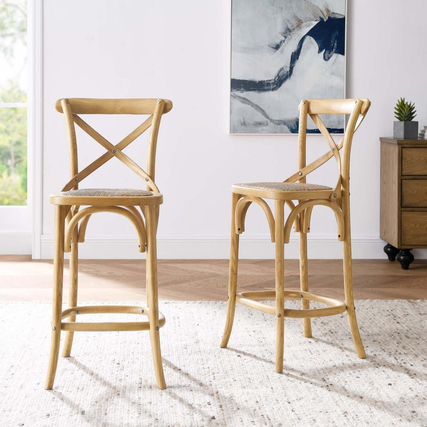 Modway Gear Counter Stool In Natural, 19 X 17.5 X 39.5