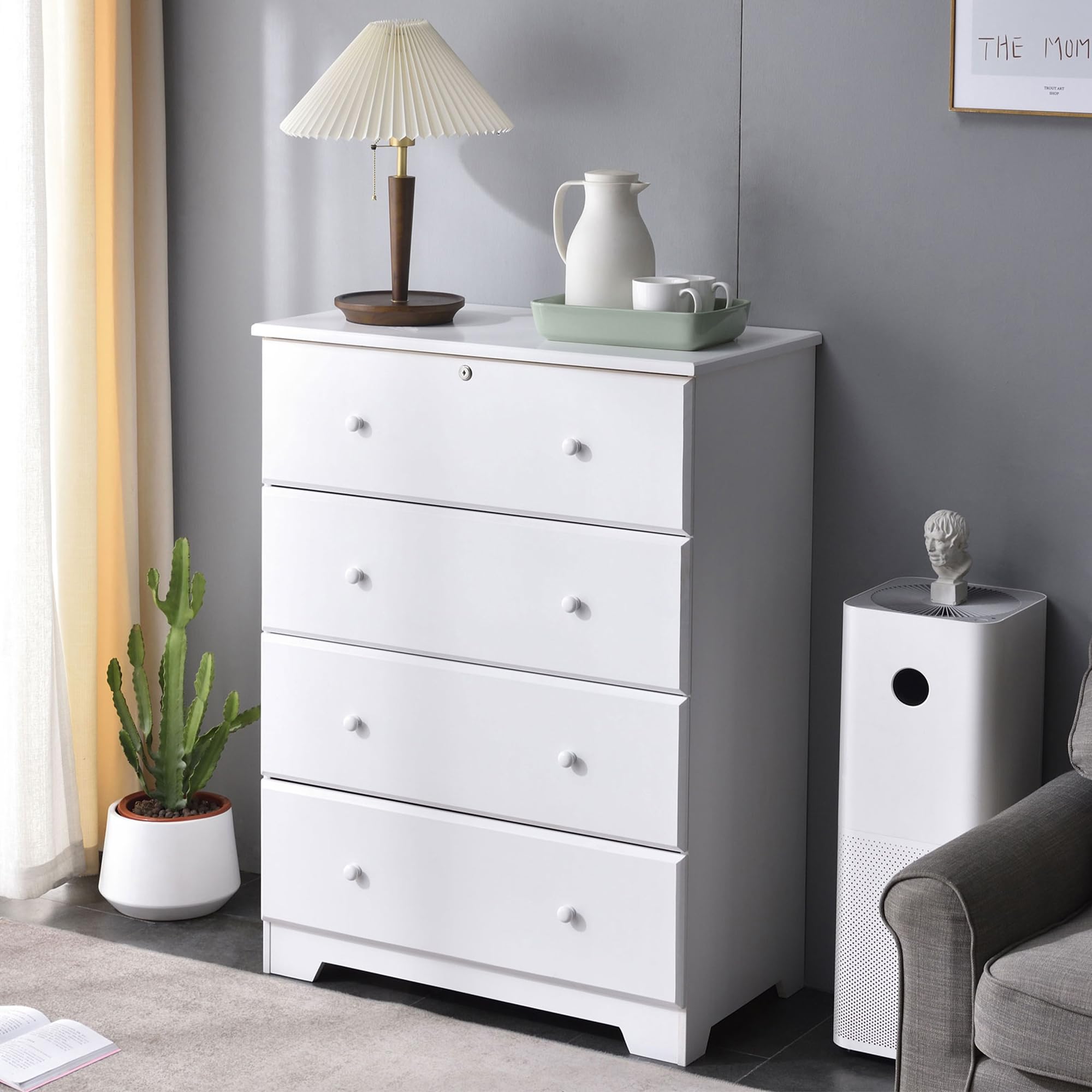 Woodpeckers Furniture And Mattress Pine Dresser Chest 4 Drawers (White)