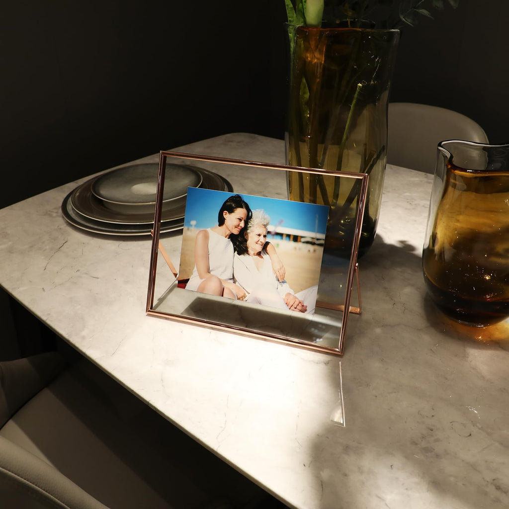 Ahago Rose Gold Floating Frame (8X10   , Horizontal), For Picture 7X9, 6X8, 5X7, Tabletop Shelf Photo Frame, Home Or Office Deco