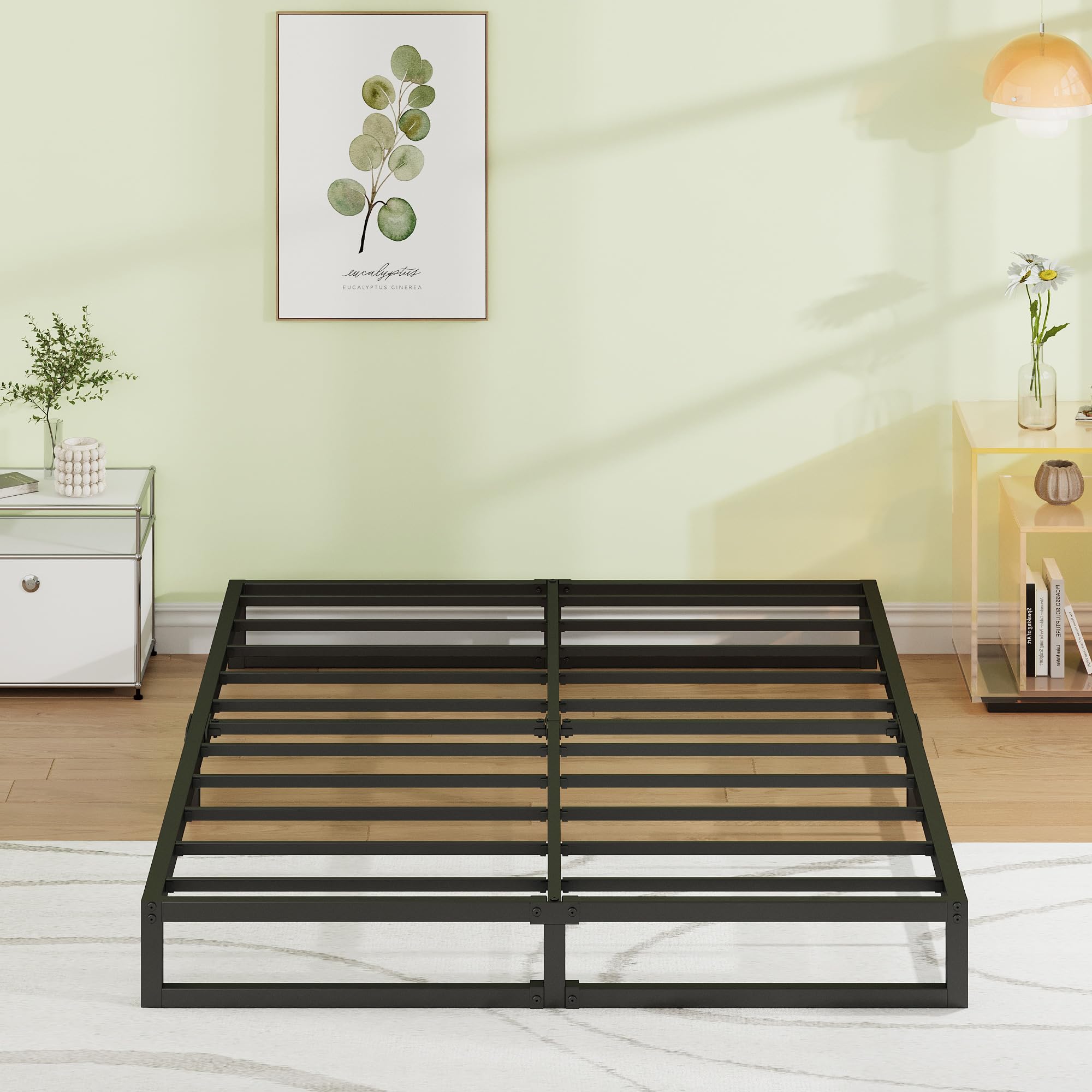EMODA 7 Inch King Size Bed Frame No Box Spring Needed, Heavy Duty Metal Platform with Steel Slats, Noise Free, Easy Assembly, Bl