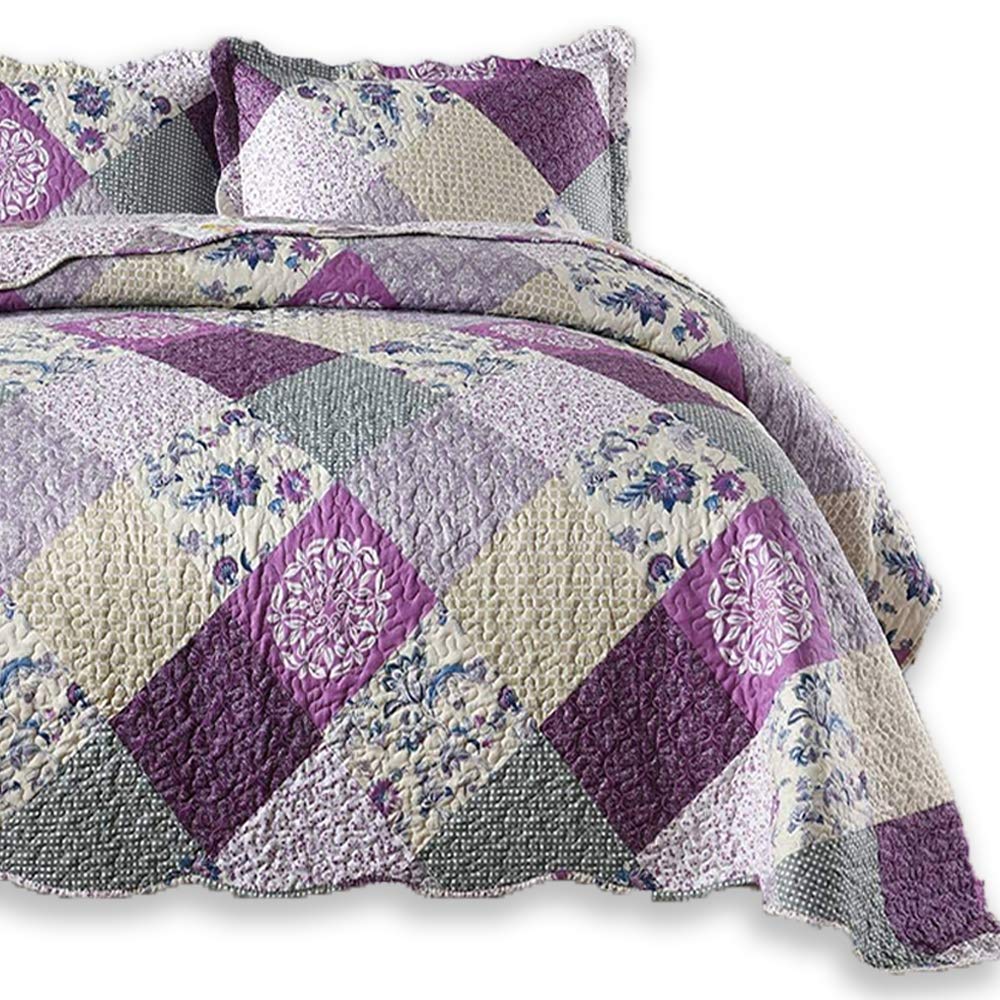 Enjohos Purple Queen Quilt - Bedspreads Queen Size, Reversible Patchwork Floral Quilt Bedspread, Lightweight Country Quilts Set