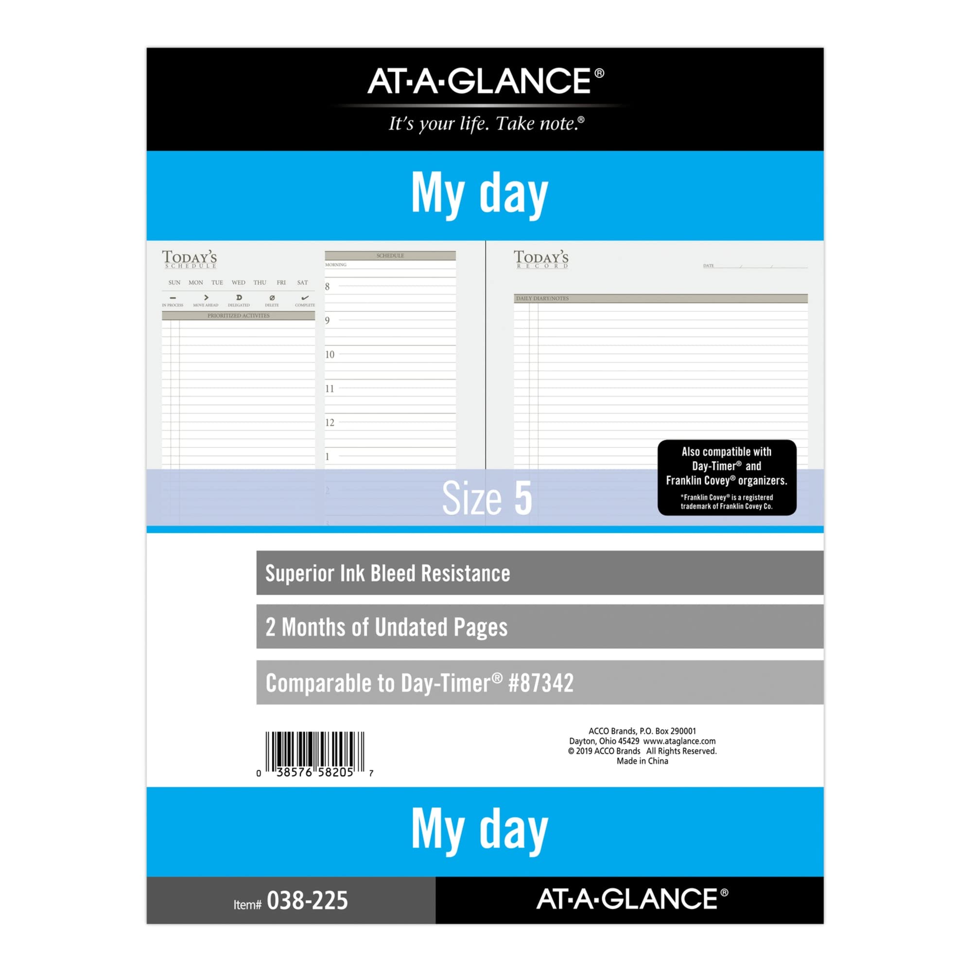 At-A-Glance Undated Daily Planner Refill, 2 Months, 7-Ring, 8-1/2' X 11', Folio Size, Size 5 (038-225)