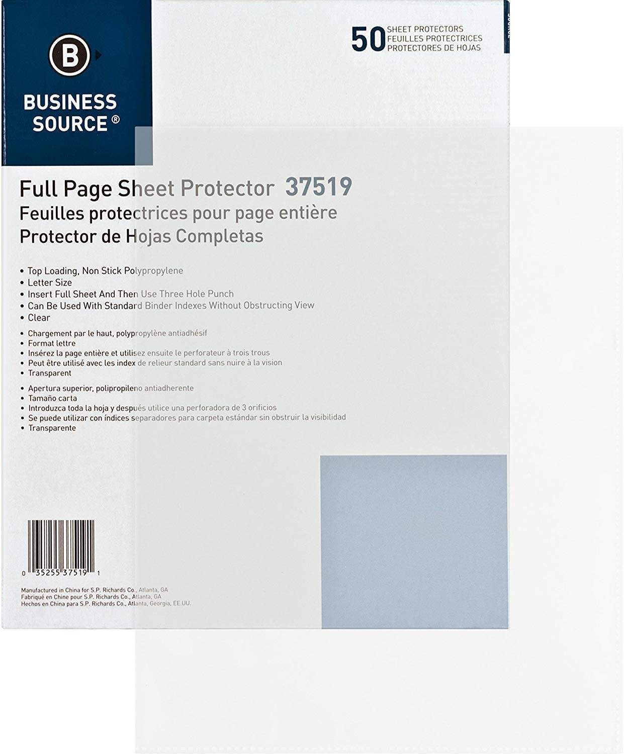 Business Source Top Loading Clear Sheet Protectors - Letter-Size - Box Of 50 (37519), 4 Pack