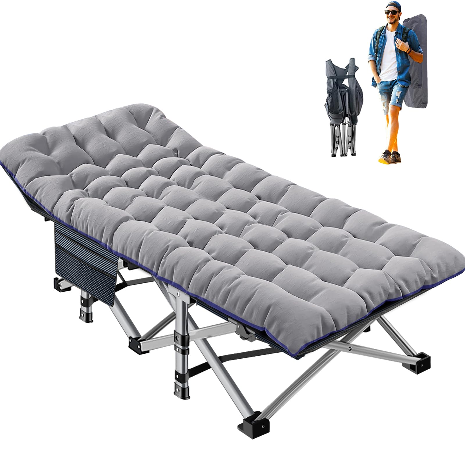 ABORON Foldable Camping Cots for Adults, Double Layer 1200D 500lb Loading Cot for Sleeping, Heavy Duty Guest Bed with Mattress C