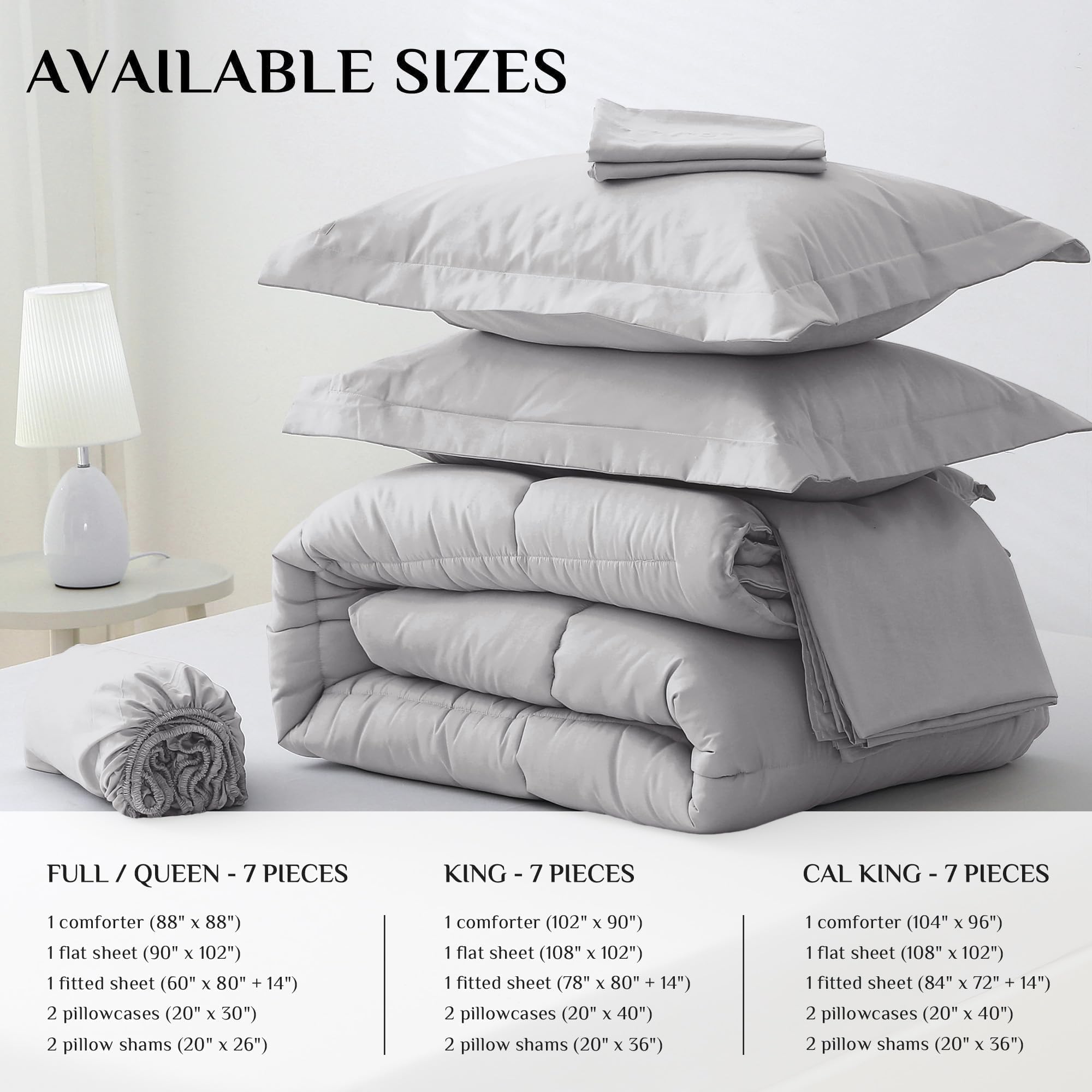 Jollyvogue Full Size Comforter Set, Ultra-Soft Full Size Bed Set, Full Comforter Sets, 7-Piece Bed In A Bag, Goose Down Alternat