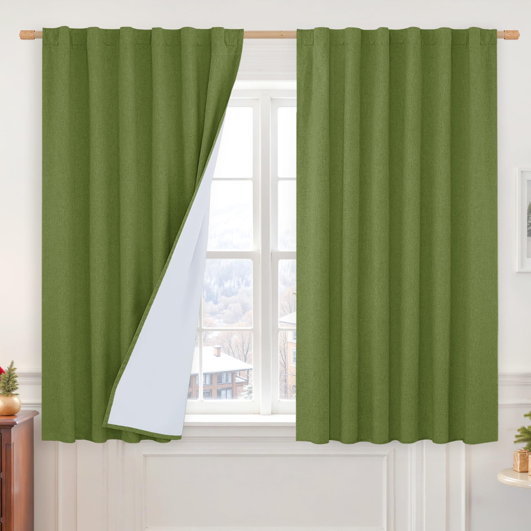 LAMIT Full Blackout Linen Curtains for Small Window, 54 Inches Thermal Bedroom Drapes Back Tab and Rod Pocket Privacy Protected 