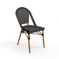 Martha Stewart Lily Pond Indoor-Outdoor Stackable Aluminum Bistro Chair with Natural Woodgrain Frame Finish and Black/White Wove