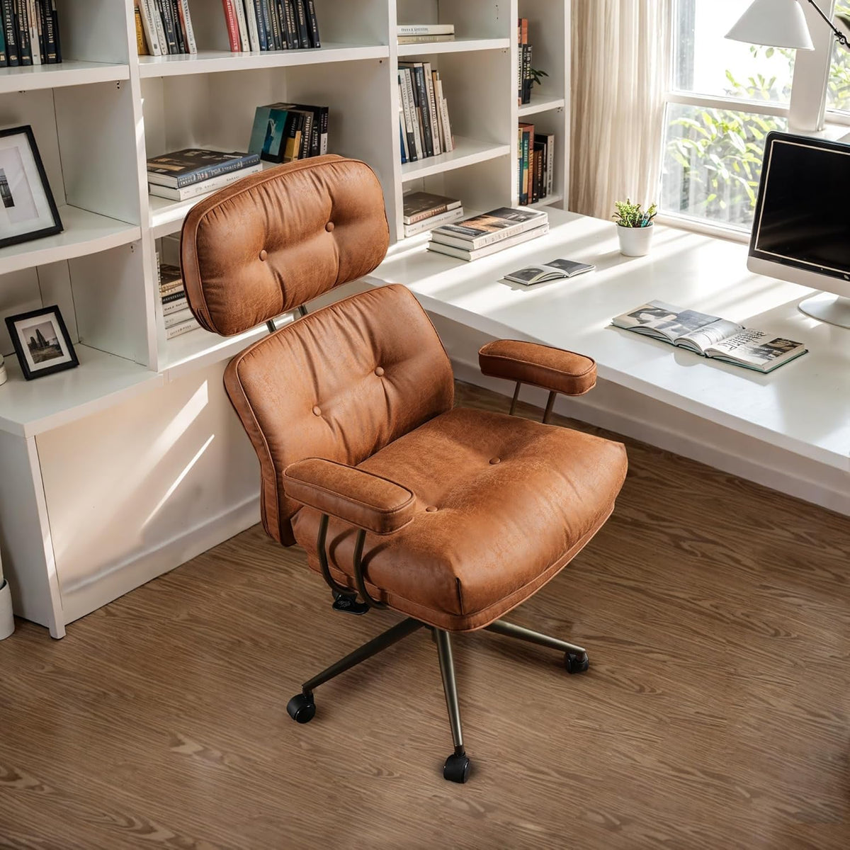 Faux Leather Executive Office Chair - Big And Tall Ergonomic Home Office Chair,Reclining Computer Desk Chairs With Lumbar Suppor