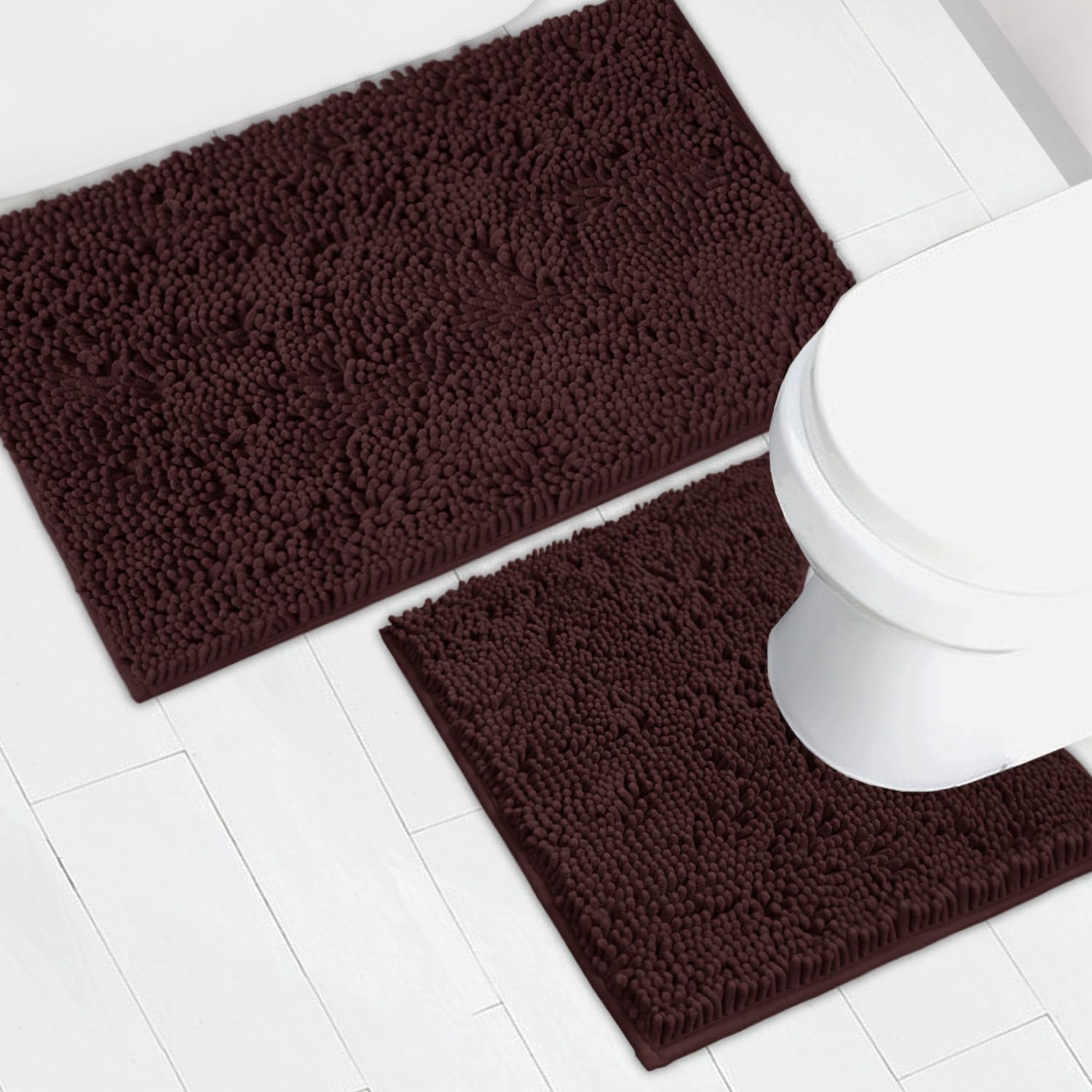 AINAHYVA Bathroom Rugs Chenille Bath mat 2 Piece Set, Super Absorbent, Strong PVC Non Slip Backing, Bath mats for Bathroom, Plus