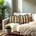 Lushlyf Forest Flame Ruffle Cushion Cover 18X18 Inch  Green & Peach Striped Cotton Throw Pillow With Ruffle Edge  Decorative S