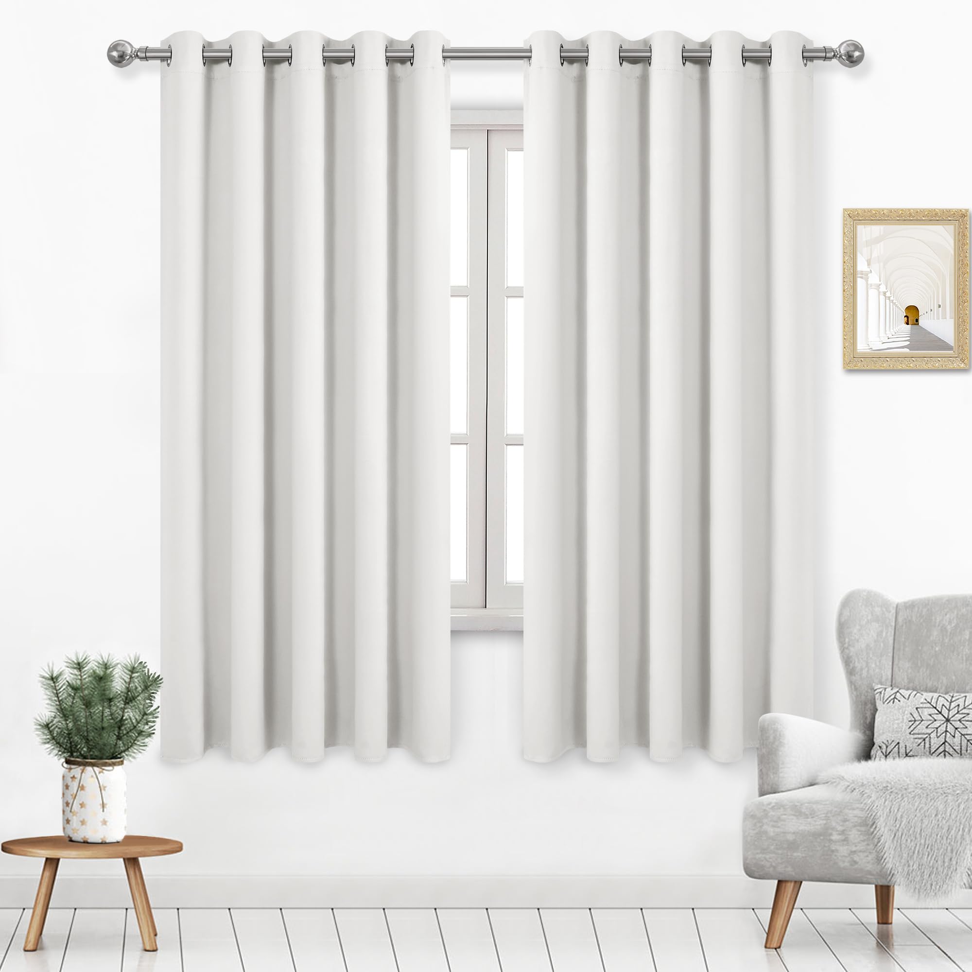 Dwcn 60 Inch Wide Curtains For Living Room, Room Darkening Curtains 63 Inch Length, Ivory Extra Wide Curtains - W60 X L63 Inches