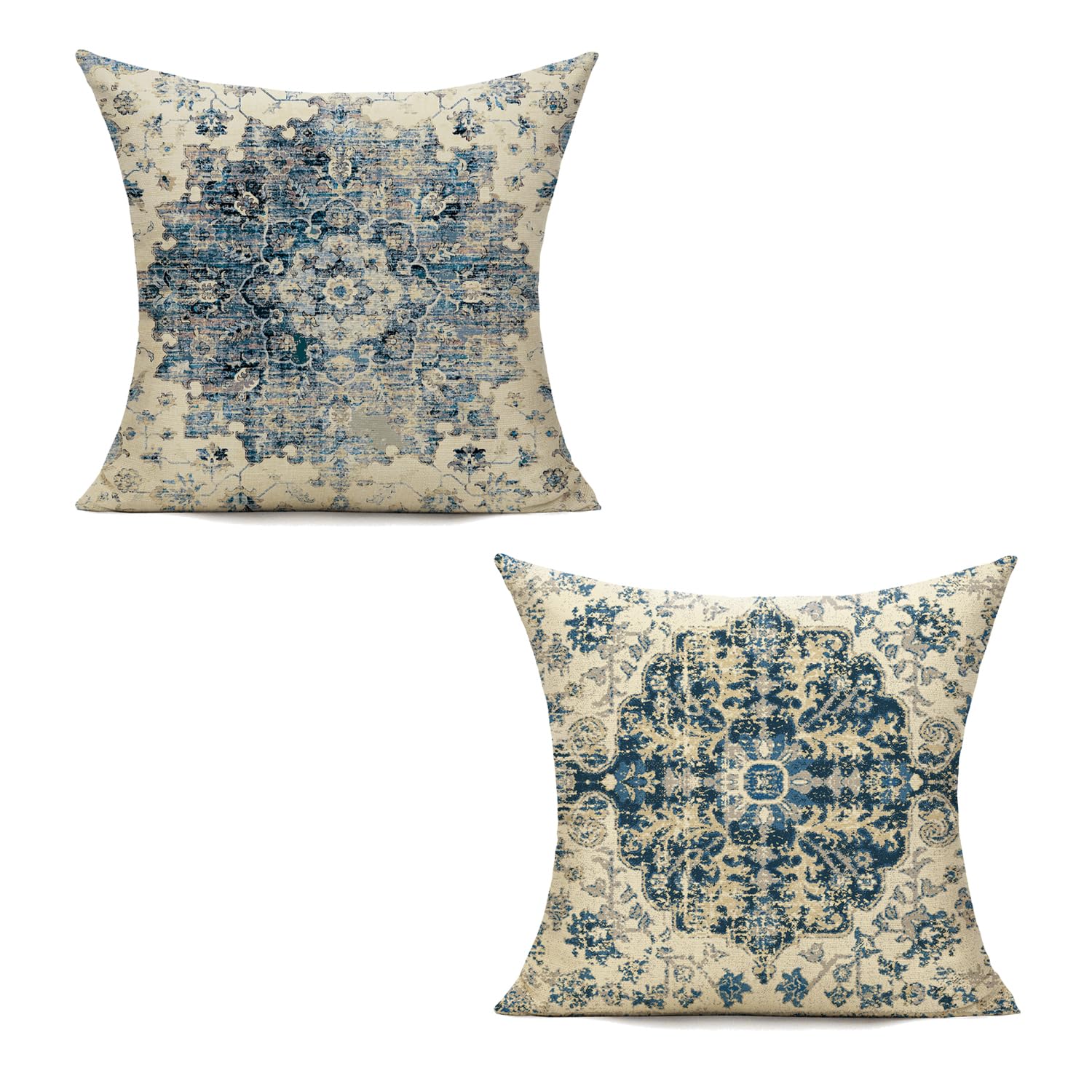 Vakado 20X20 Set Of 2 Throw Pillow Covers Boho Blue Decorative Outdoor Farmhouse Bohemian Carpet Vintage Gray Pillow Cases For C
