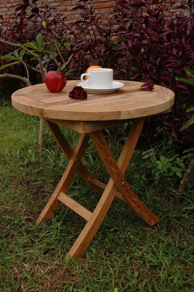 Anderson Teak TBF020R 20-Inch Mini Side Round Folding Table