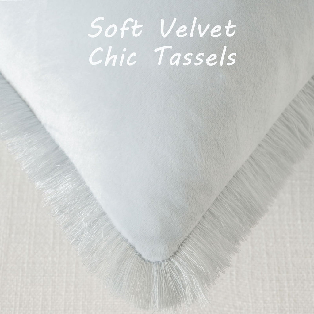 Futei Light Blue Boho Throw Pillow Covers With Tassels 20X20 Inch Set Of 2,Soft Velvet Decorative Cushion Case,Home Decor For Co