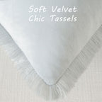Futei Light Blue Boho Throw Pillow Covers With Tassels 20X20 Inch Set Of 2,Soft Velvet Decorative Cushion Case,Home Decor For Co