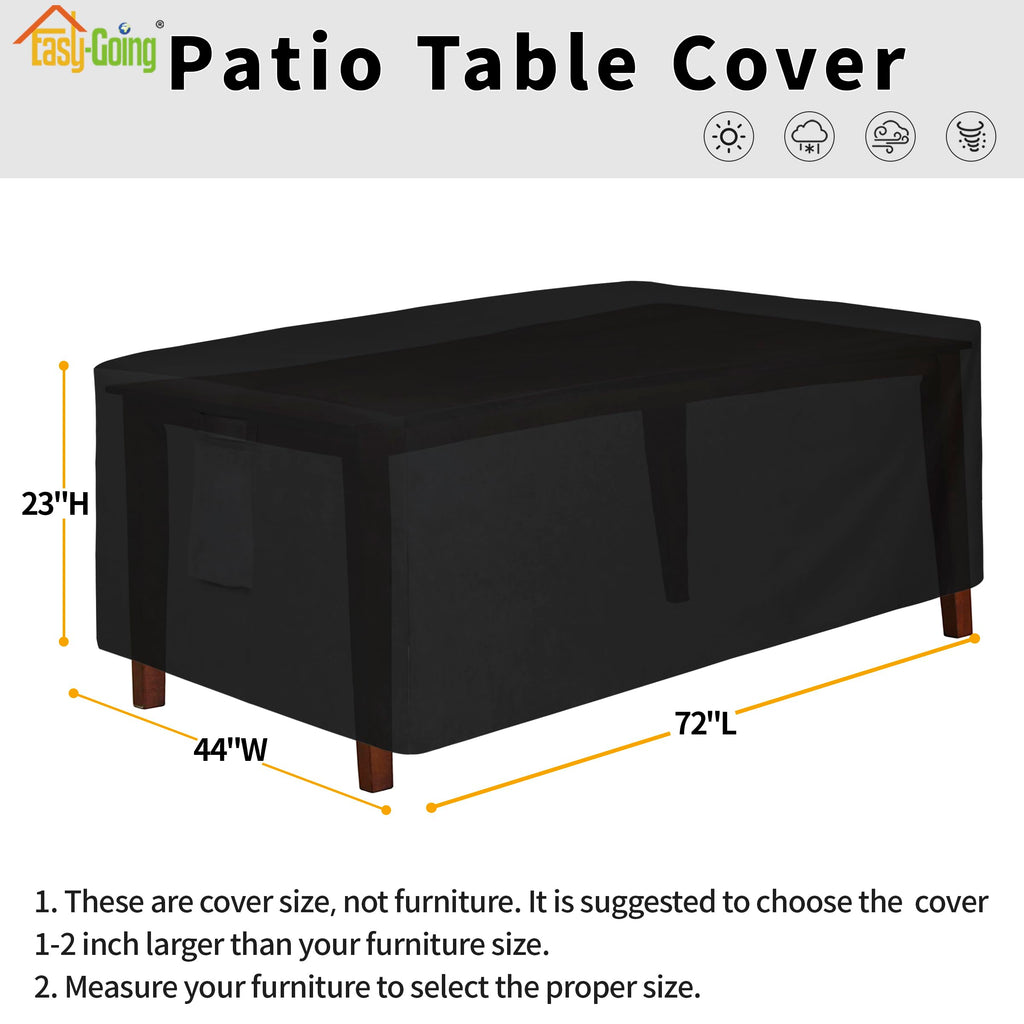 Easy-Going 600D Heavy Duty Rectangular Table Cover Uv Resistant And Waterproof Outdoor Lawn Patio Furniture Cover (72' Lx44 Wx23 H, Black)
