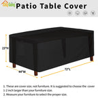 Easy-Going 600D Heavy Duty Rectangular Table Cover Uv Resistant And Waterproof Outdoor Lawn Patio Furniture Cover (72' Lx44 Wx23 H, Black)