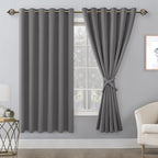 Hiasan Grommet Blackout Curtains For Bedroom, 70 X 63 Inches - Thermal Insulated & Light Blocking Window Drapes For Living Room/Dorm Room, Set Of 2 Panels Sewn With Tiebacks, Light Grey