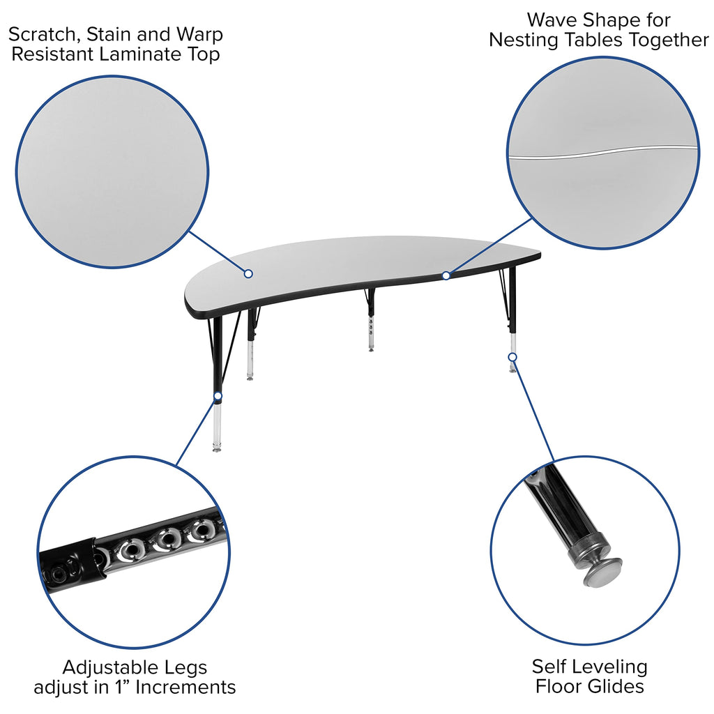 Flash Furniture 60" Circle Wave Collaborative Laminate Activity Table Set With 14" Student Stack Chairs, Grey/Black