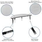 Flash Furniture 60" Circle Wave Collaborative Laminate Activity Table Set With 14" Student Stack Chairs, Grey/Black